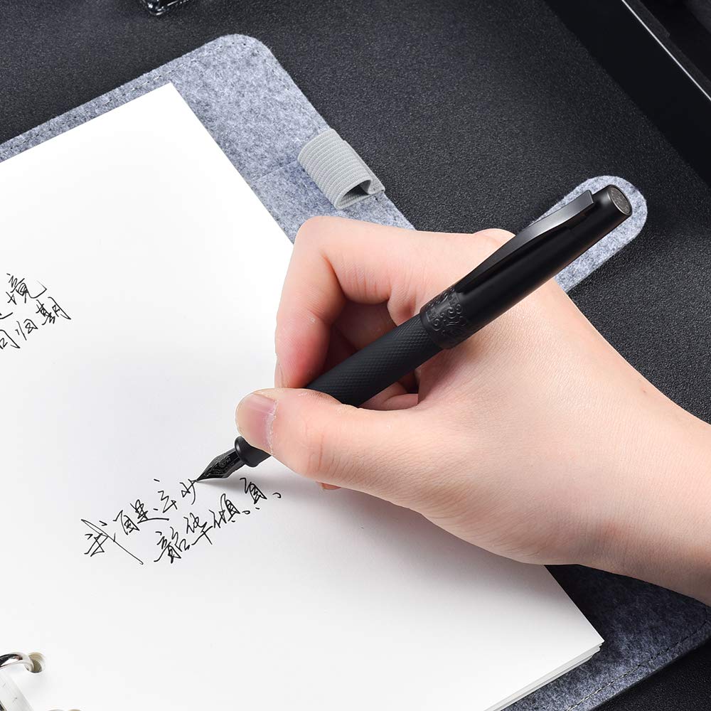 Amazon | Hongdian 純黒無垢メタル万年筆 細字 シニアジェネラルインク